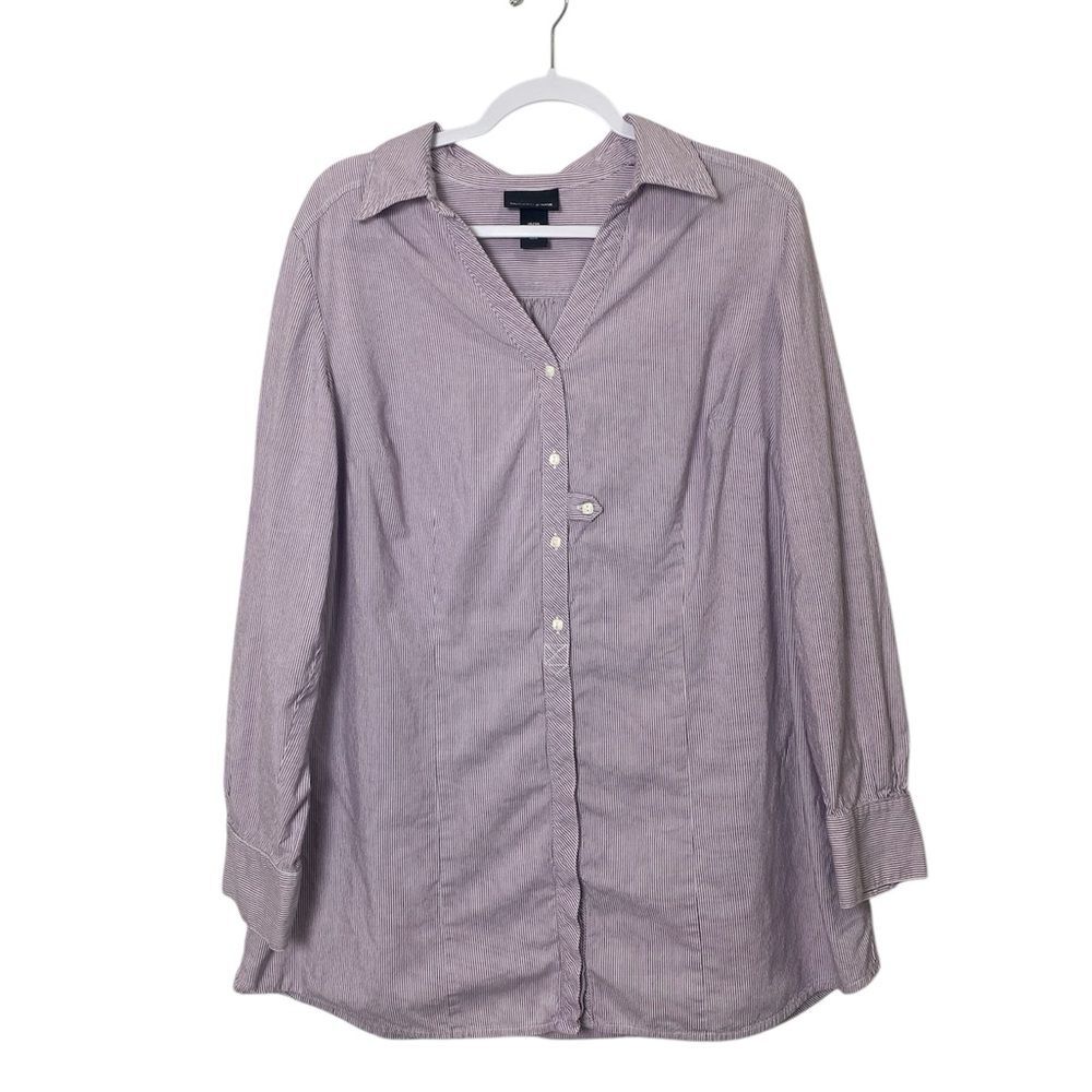 Lane Bryant Lavender Striped 100% Cotton Button-Front Shirt Women's Size 18/20